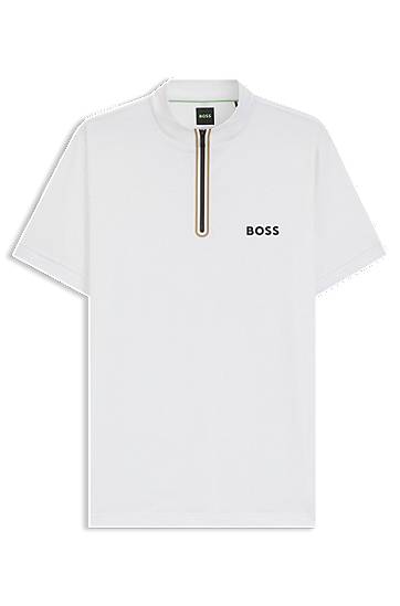Polo majica BOSS BOSS Active Zip-Neck Stretch-Mesh T-Shirt Bela | 50543347