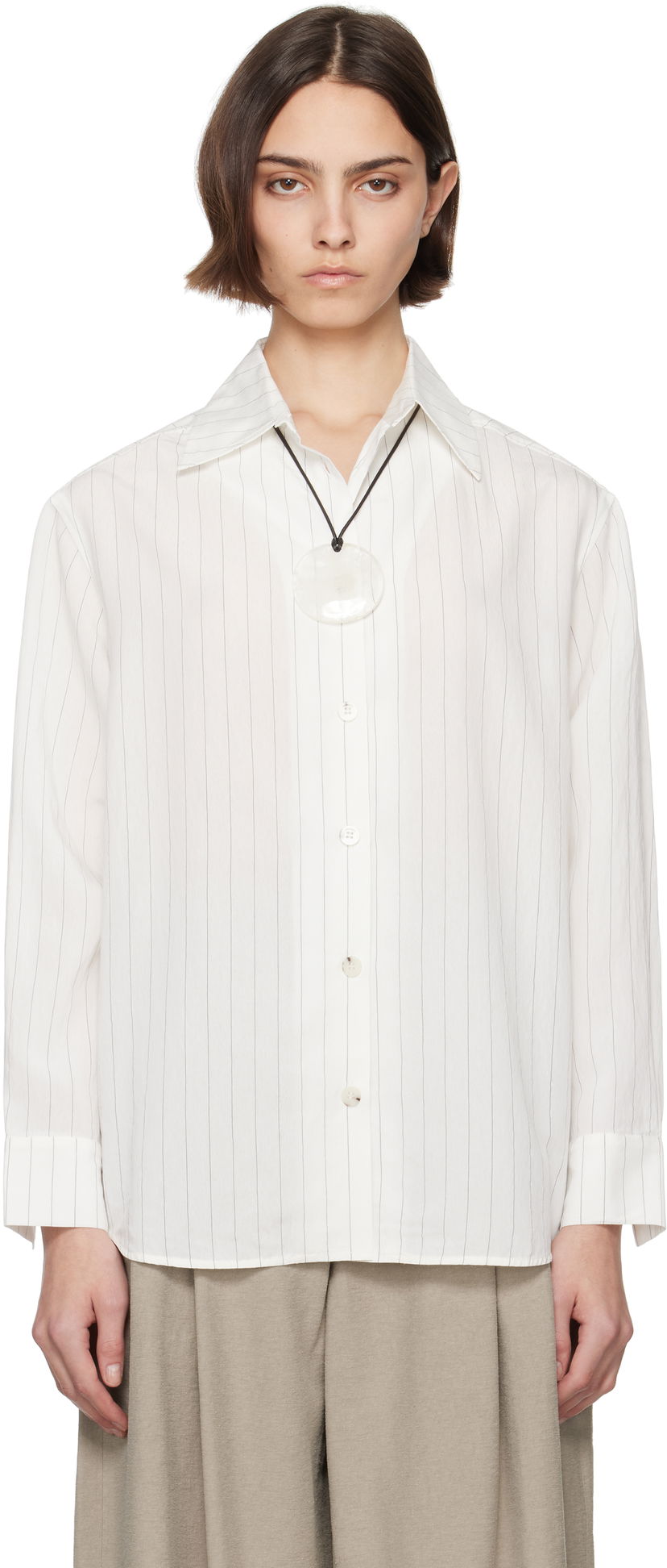 Srajce Nanushka Nanushka Fryda Pinstriped Button-Down Shirt Bela | NW25SSTP26400
