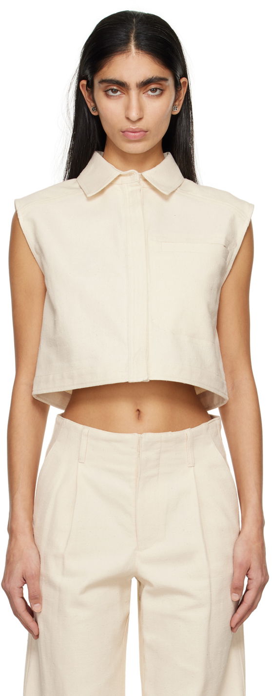 Srajce Loulou de Saison Loulou de Saison Adora Cropped Sleeveless Shirt Bela | ADORA
