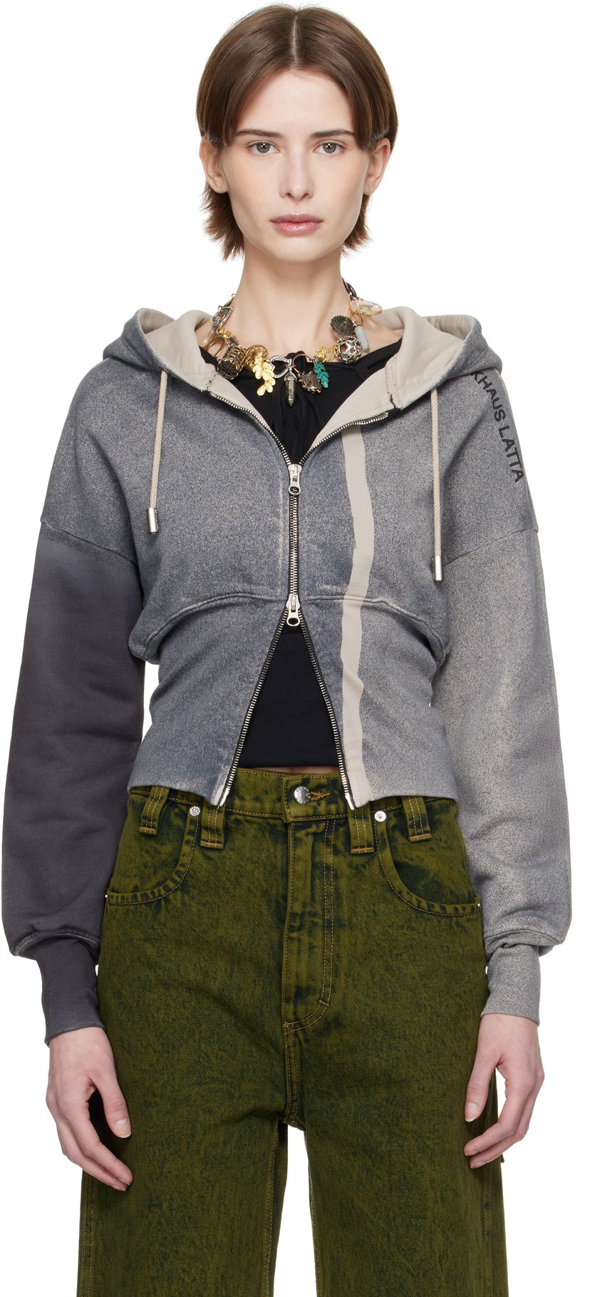 Pulover Eckhaus Latta Eckhaus Latta Snatched Zip-Up Hoodie Siva | 4000-EL-PS25-S -