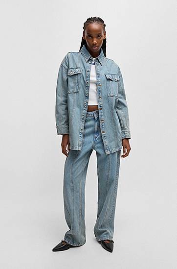 Srajce BOSS Long Denim Shirt with Patch Pockets Modra | 50531715, 1