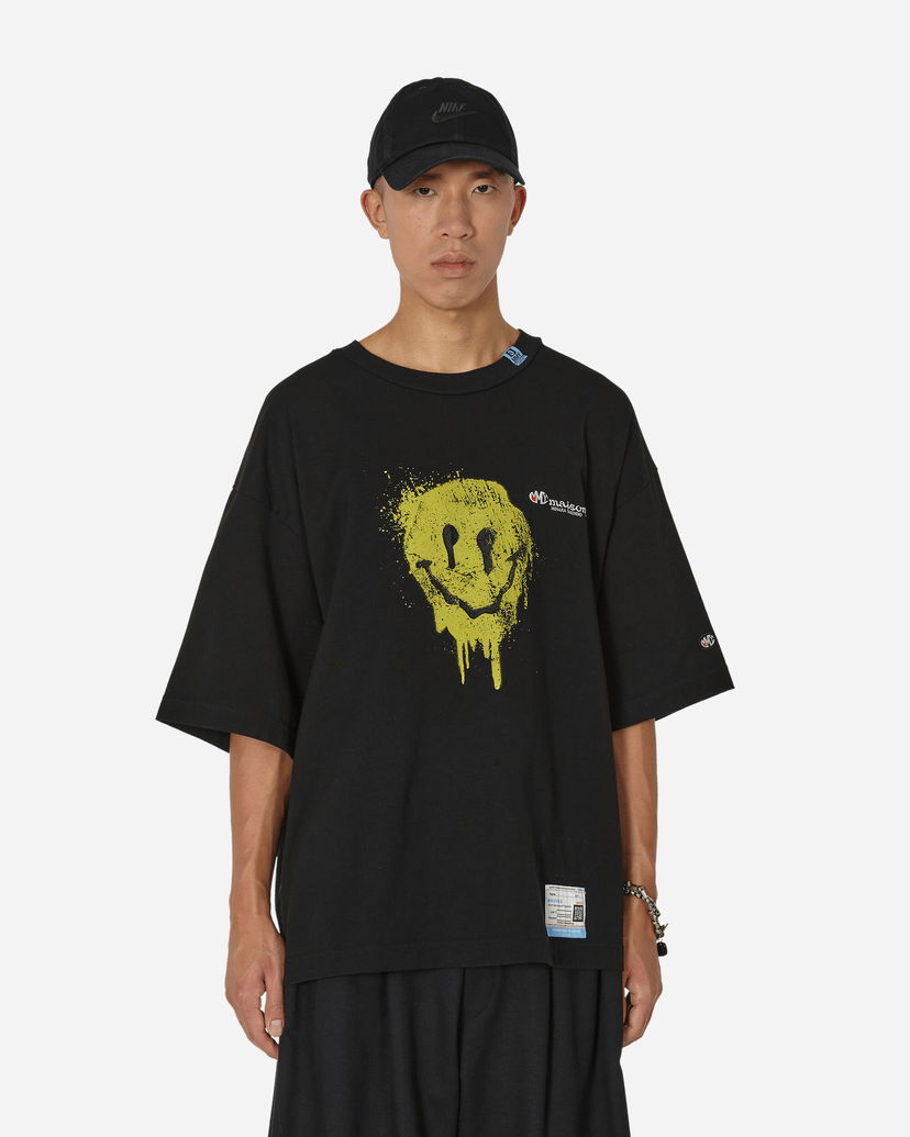 Majica Maison MIHARA YASUHIRO T-Shirt with Smiley Face Print Črna | A11TS691 BLACK