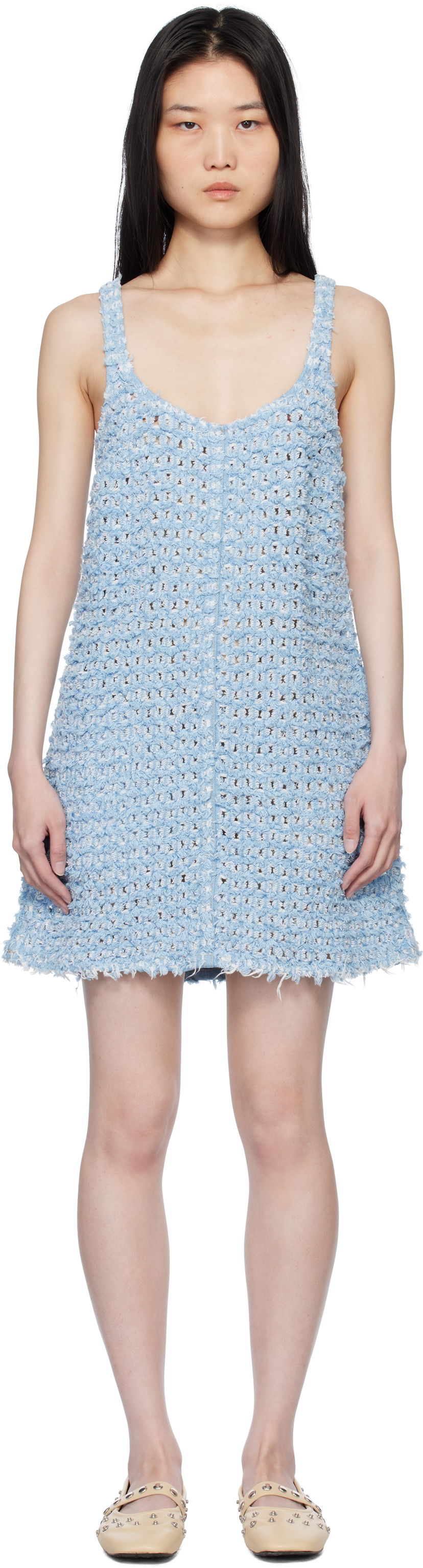 Obleke Stella McCartney Stella McCartney Women's Bouclé Denim Minidress Modra | 6D03483SQH06