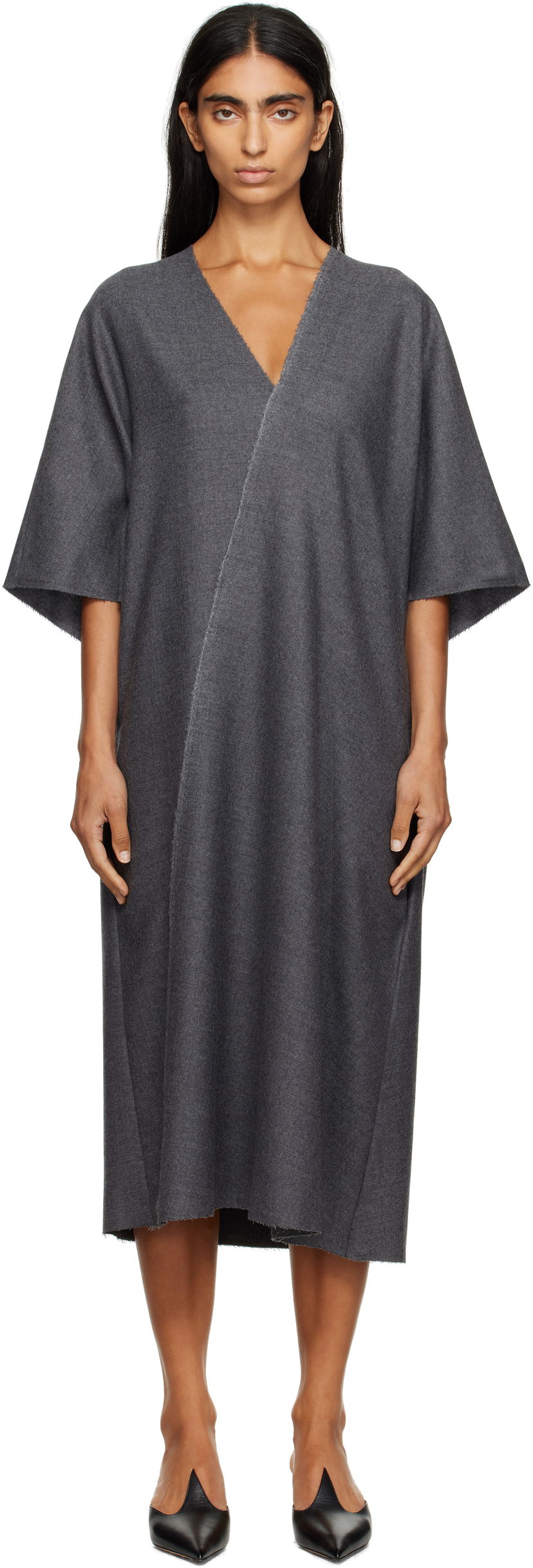 Obleke Maison Margiela MM6 Maison Margiela Raw Edge Midi Dress Siva | S52DD0066 M35466
