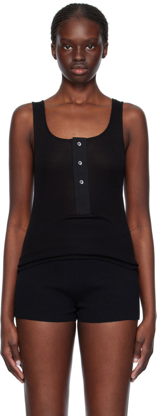 Majica brez rokavov AMI Paris Button Tank Top Črna | FTK034.JE0055