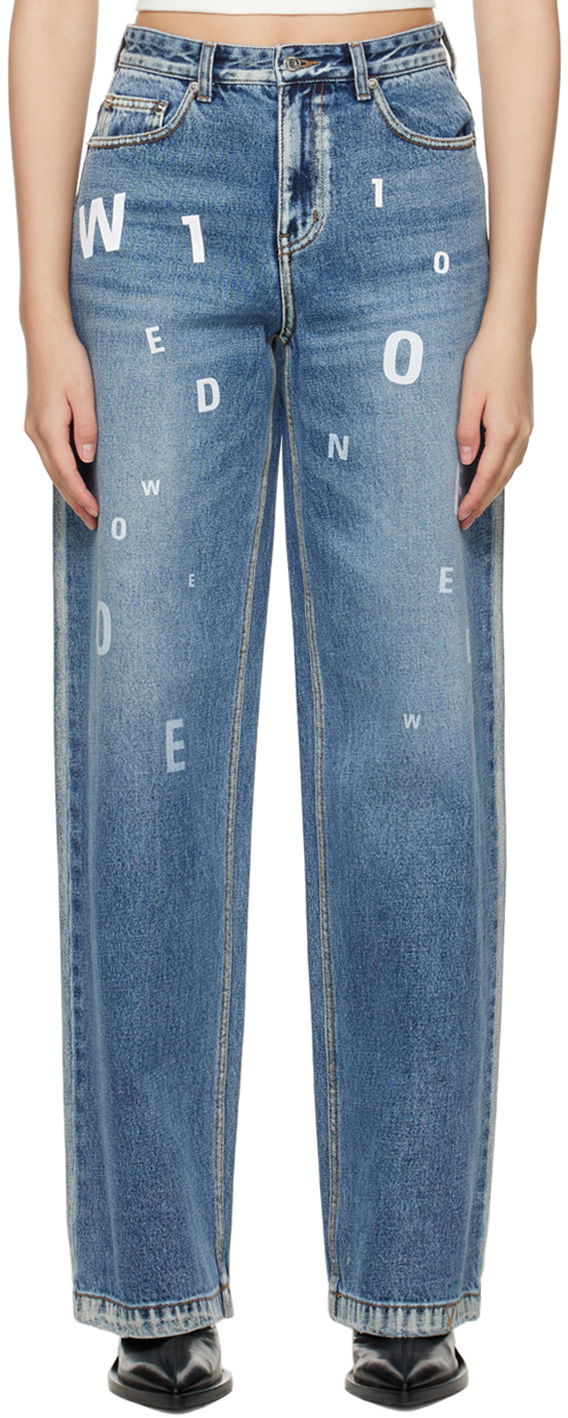 Kavbojke We11done Random Logo Straight Leg Jeans Modra | WD-DP3-22-387-W-NV