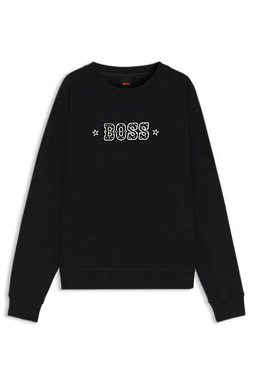Pulover BOSS BOSS Cotton-Terry Sweatshirt with Logo Črna | 50546961