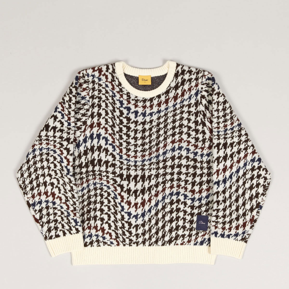 Pleteni pulover Dime Houndstooth Knit Sweater Bela | DIMEHO247CRE, 1
