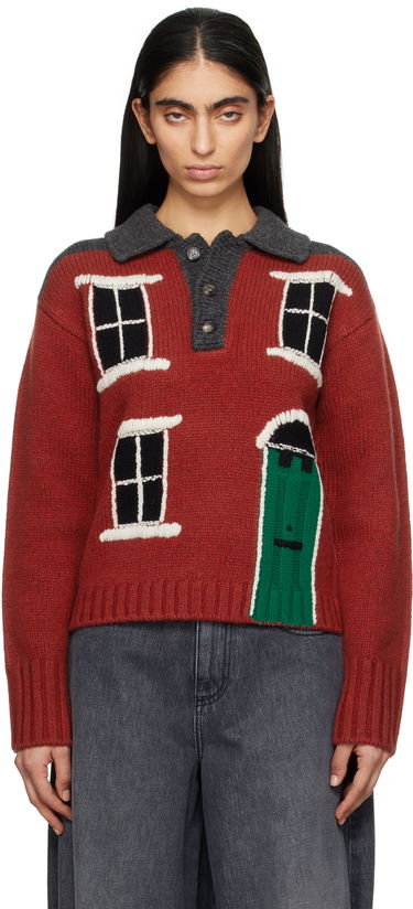 Pleteni pulover JW Anderson JW Anderson House Intarsia Polo Sweater Rdeča | KW1405-YN0413, 0