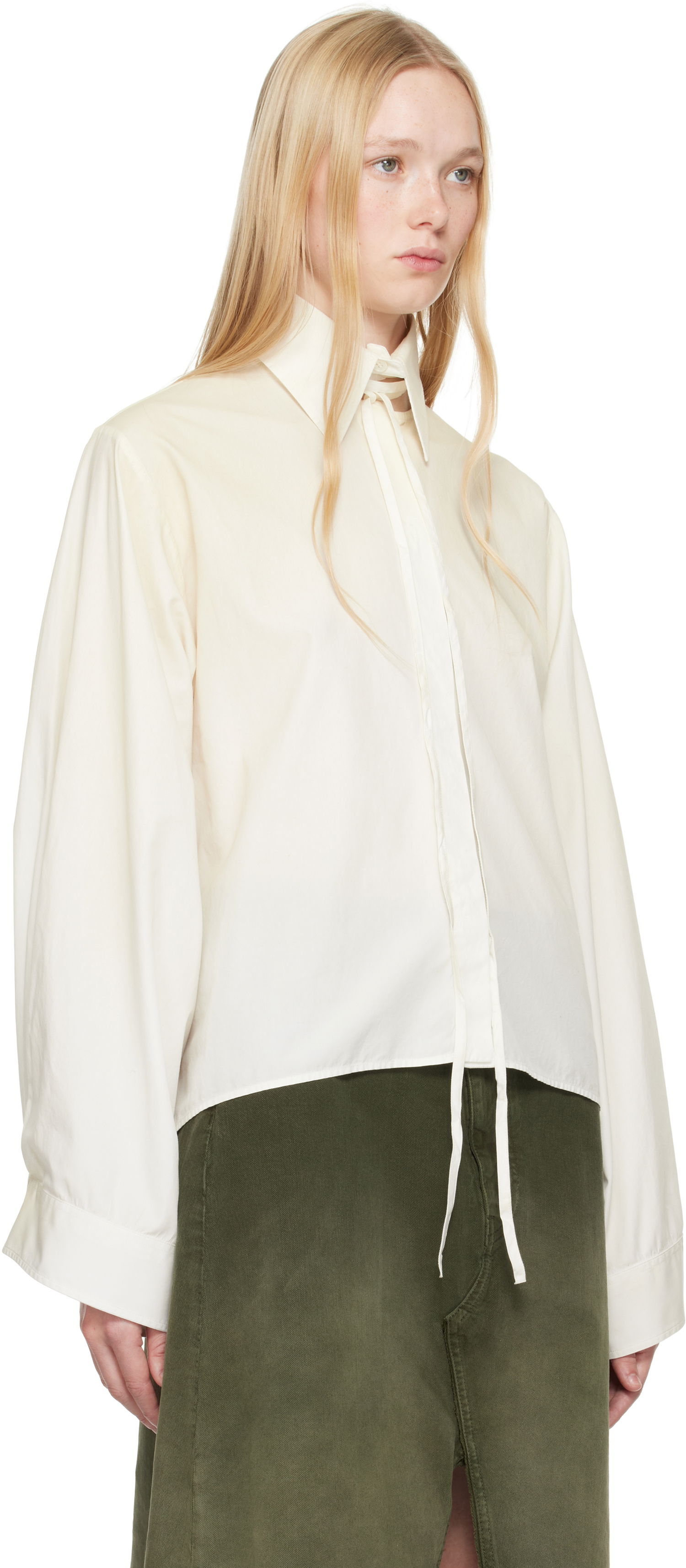 Srajce Maison Margiela MM6 Maison Margiela Cotton Poplin Tie-Neck Shirt Bela | S62DT0039 M35458, 1