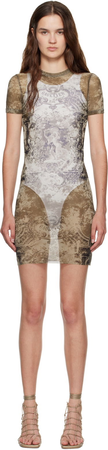Obleke Jean Paul Gaultier Jean Paul Gaultier 'The Médaillon' Printed Mesh Minidress Rjava | 25/03-W-DR024-M006P-6965, 0