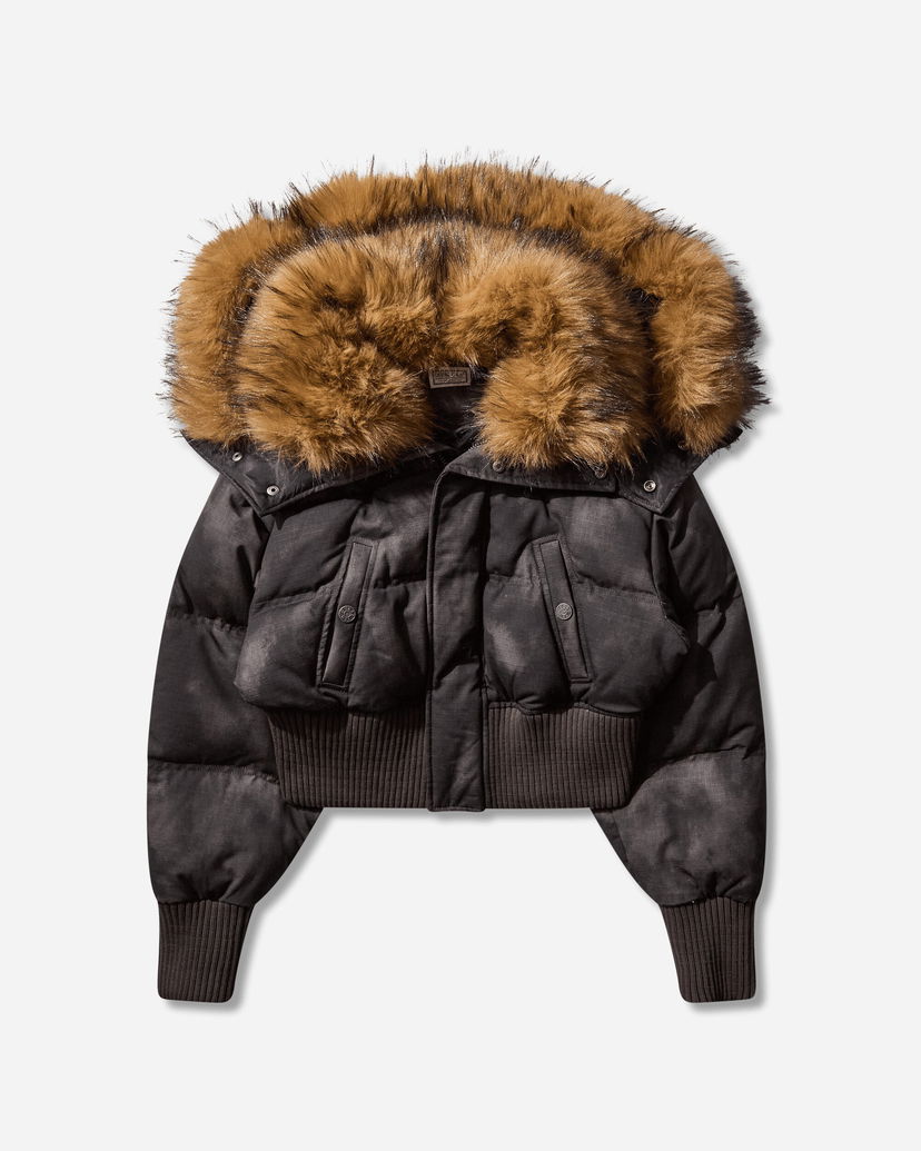 Puhovka GUESS Distressed Cropped Puffer Jacket with Faux Fur Hood Črna | W5BL10WGF30 JTMU