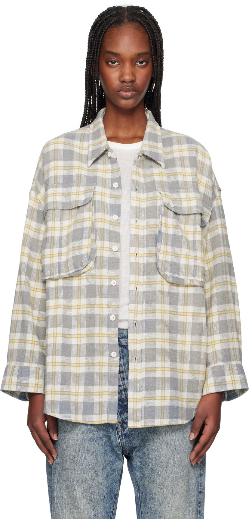 Srajce R13 R13 Oversized Pocket Drop Neck Shirt Siva | R13WR362-R467B