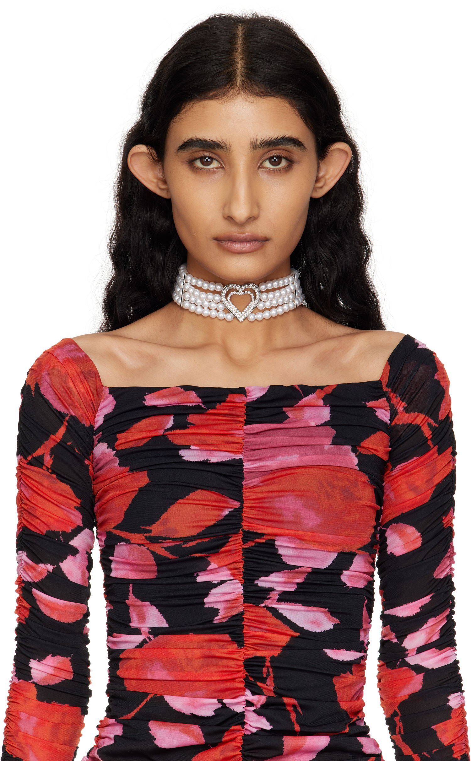 Zapestnica Blumarine Blumarine Faux-Pearl Heart Choker Bela | P522W329A, 1