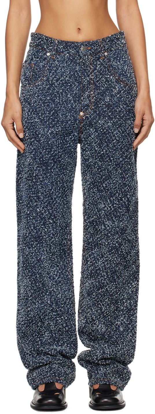 Kavbojke Stella McCartney Stella McCartney High-Rise Bouclé Jeans Modra | 6D03363SPH99
