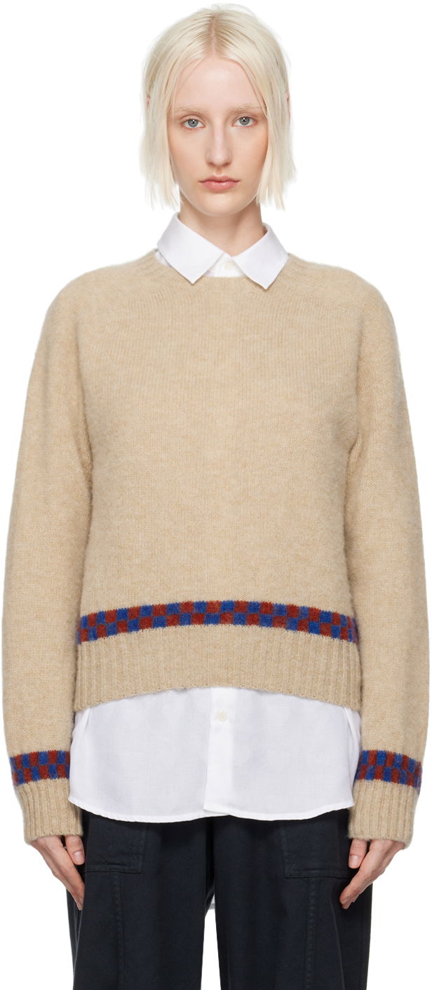 Pleteni pulover YMC Jets Check Knit Sweater Bež | Q8XAV