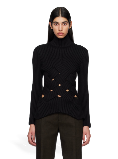 Pleteni pulover Bottega Veneta Intreccio Turtleneck Črna | 725638 V2MO0