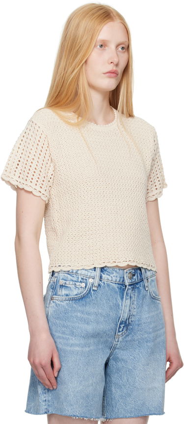 Majica rag & bone rag & bone Khloe Open Knit Short Sleeve T-shirt Bež | WAS25P016BR16, 1