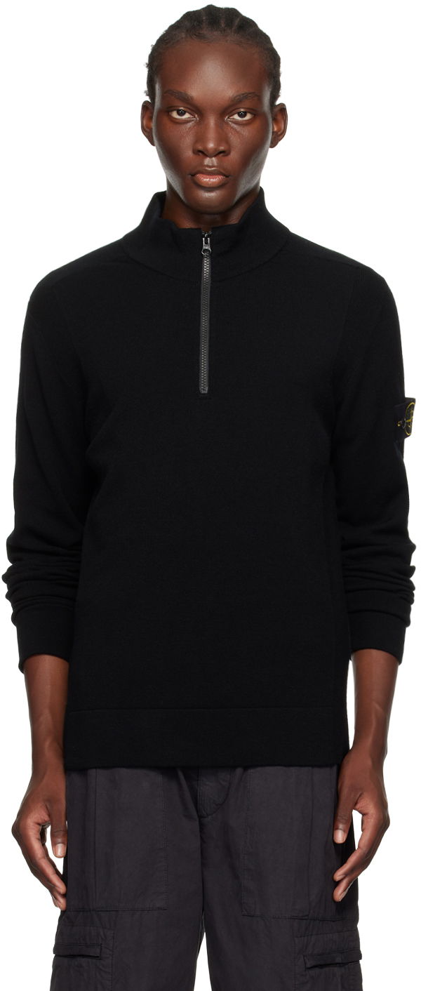 Pleteni pulover Stone Island Black Logo Patch Sweater Črna | 8115521A1, 0