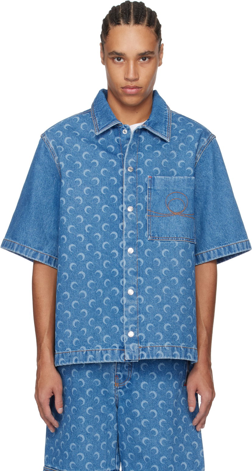Srajce Marine Serre Marine Serre Moon Laser Workwear Denim Shirt Modra | MSI017A CDEN0002