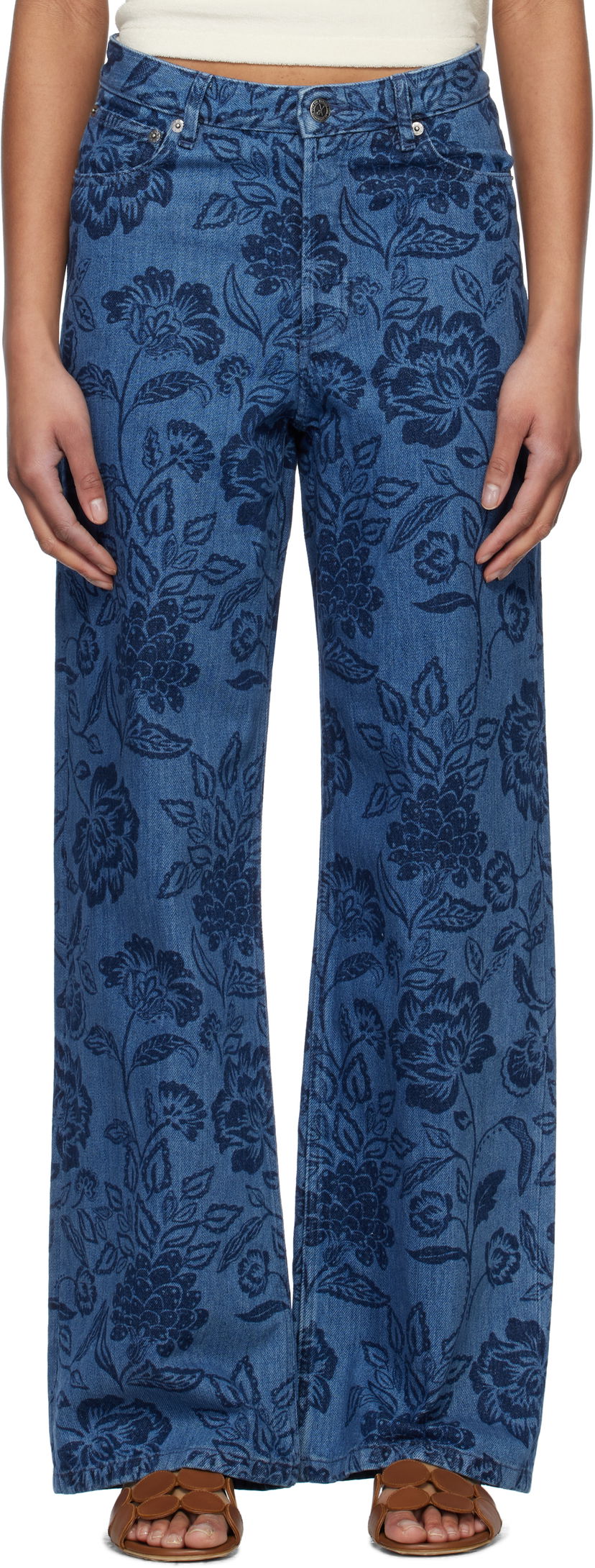 Kavbojke A.P.C. A.P.C. Elisabeth Floral-Print Wide-Leg Jeans Modra | COHGQ-F09181