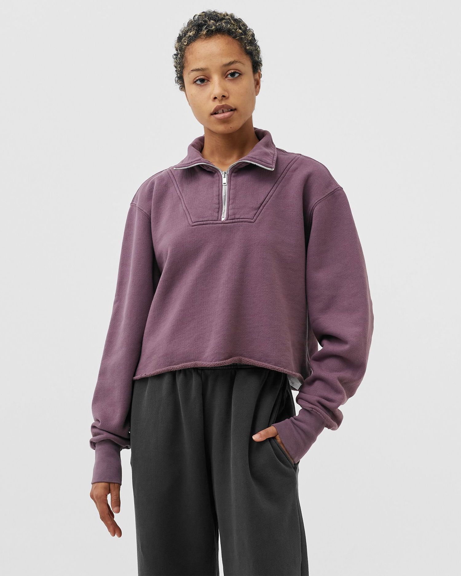 Pulover LES TIEN Les Tien Crop Half Zip Pullover, Size M Lila | W-CF-1051, 1