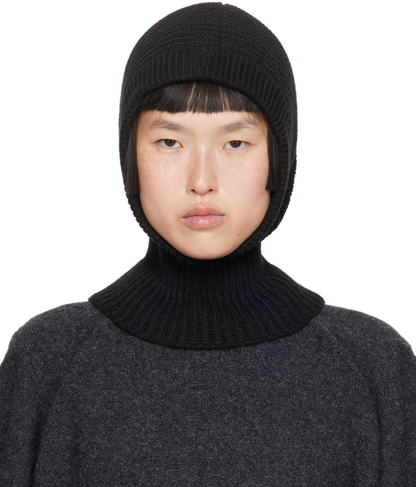 Beanie LEMAIRE Lemaire Rib Knit Hood Črna | AC1089 LK121