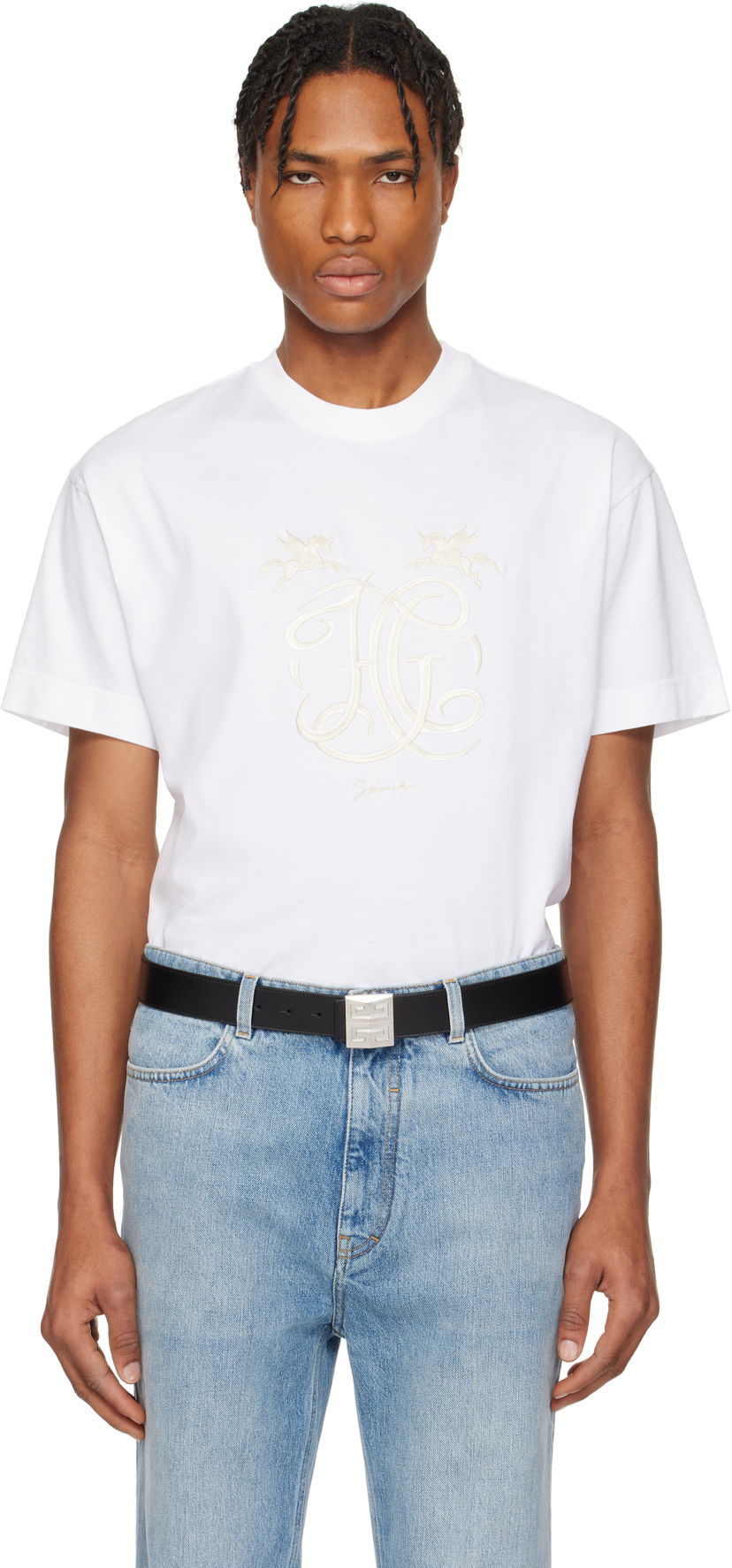 Majica Givenchy Givenchy 'HG' Embroidered T-Shirt Bela | BM71MG3YQA100