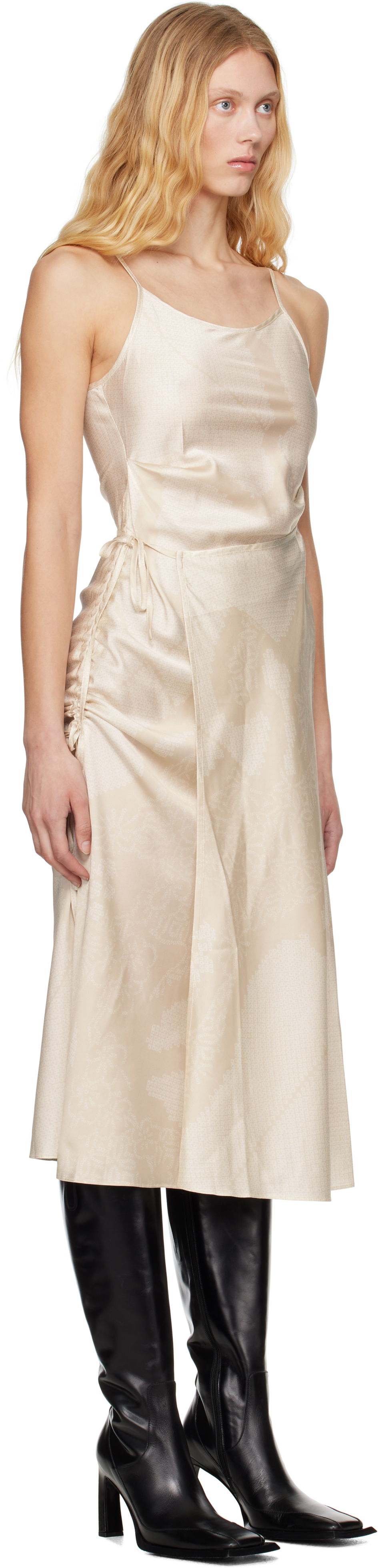 Obleke Feng Chen Wang Feng Chen Wang Pleated Silk Midi Dress Bež | FWS19DR04, 1