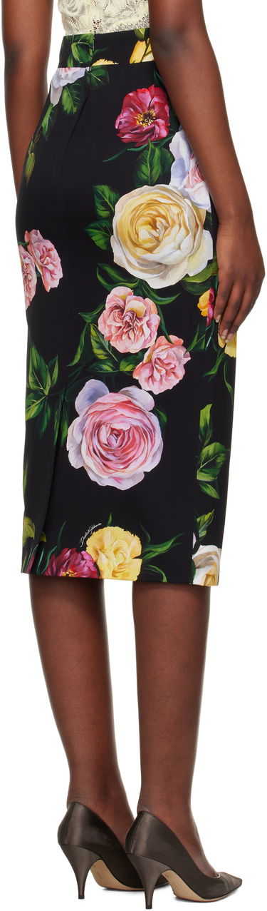 Krila Dolce & Gabbana Dolce&Gabbana Peony & Rose-Print Midi Skirt Črna | F4B6UT FSA7B, 2