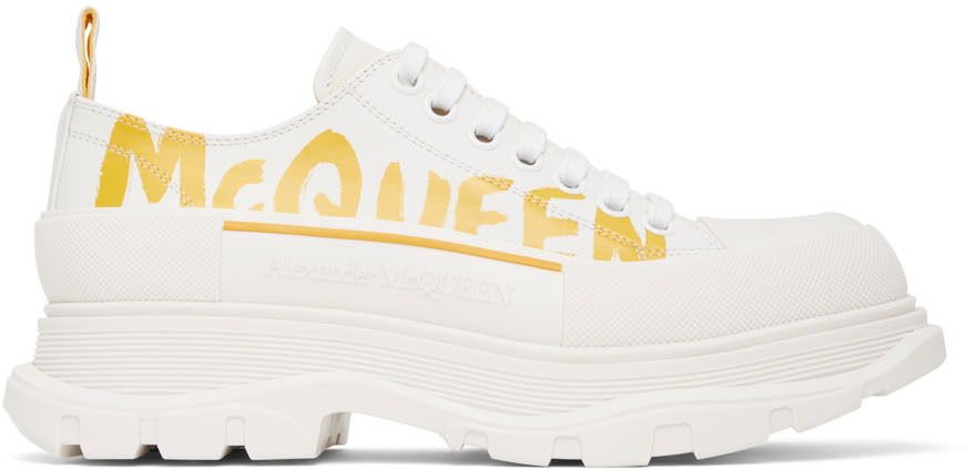 Superge in čevlji Alexander McQueen Graffiti Tread Slick Low-Top Sneakers Bela | 711108WIAT6, 0