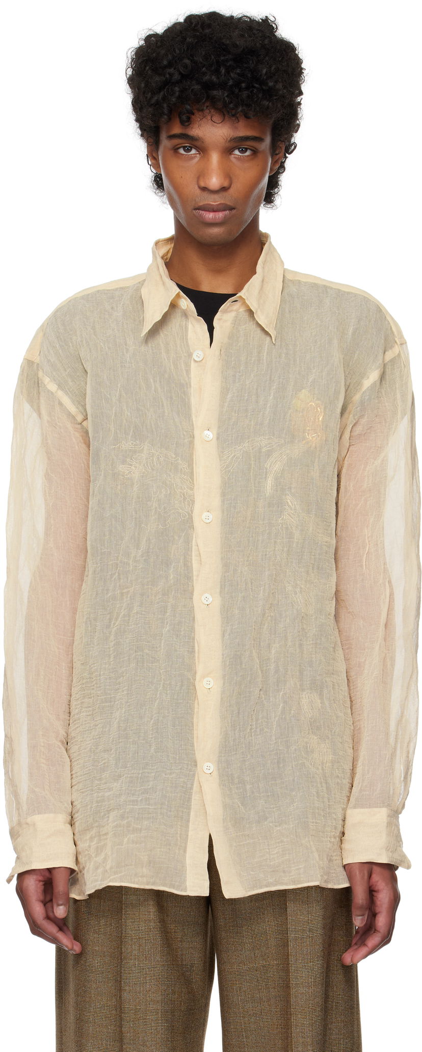 Srajce Dries Van Noten Dries Van Noten Metallic Thread Shirt Bež | 251-020732-1265