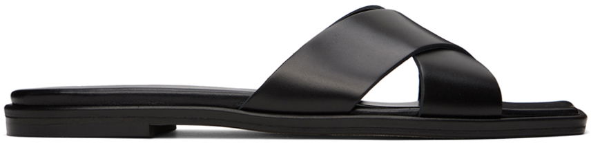 Modni dodatki Aeyde Aeyde Sonia Leather Crisscross Slide Sandals Črna | A11-FS-BRNS08FL62-SS24-800-001, 0