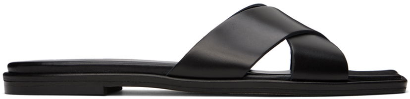 Modni dodatki Aeyde Aeyde Sonia Leather Crisscross Slide Sandals Črna | A11-FS-BRNS08FL62-SS24-800-001