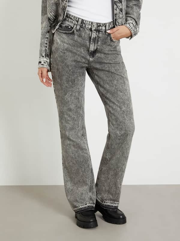 Hlače in kavbojke GUESS High Rise Straight Denim Pant Siva | W4RA33D56B3, 0