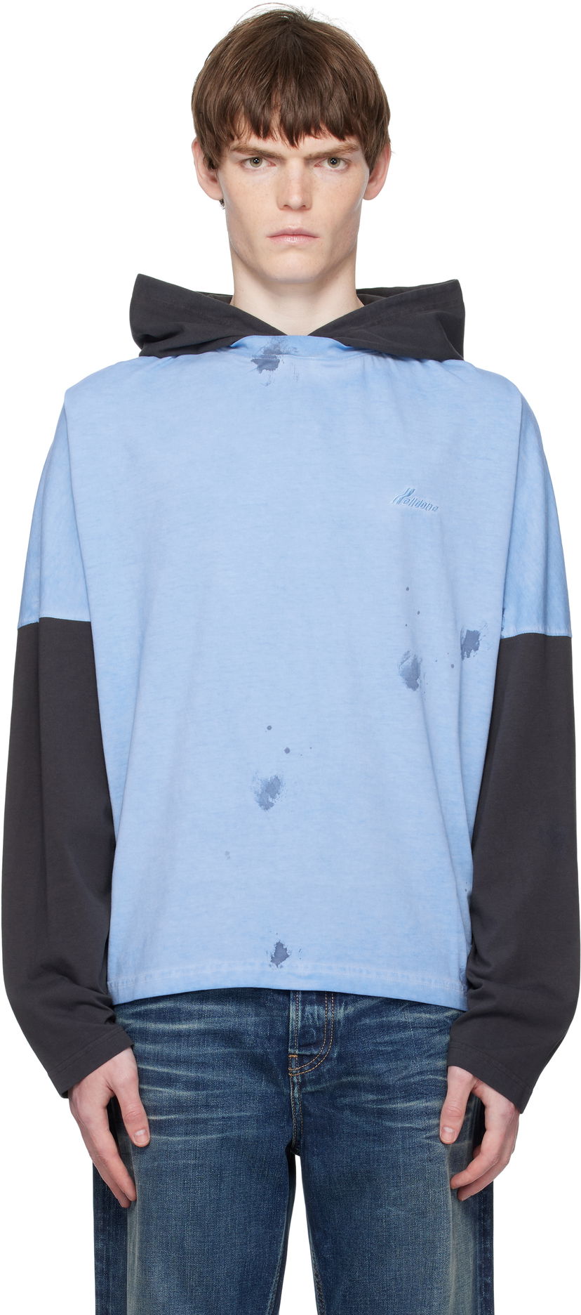 Pulover We11done We11done Painted Long Sleeve Hoodie Modra | WD-TT2-25-784-U-BL