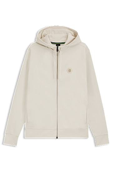 Pulover BOSS Relaxed Fit Cotton Blend Hoodie with Monogram Bež | 50545581