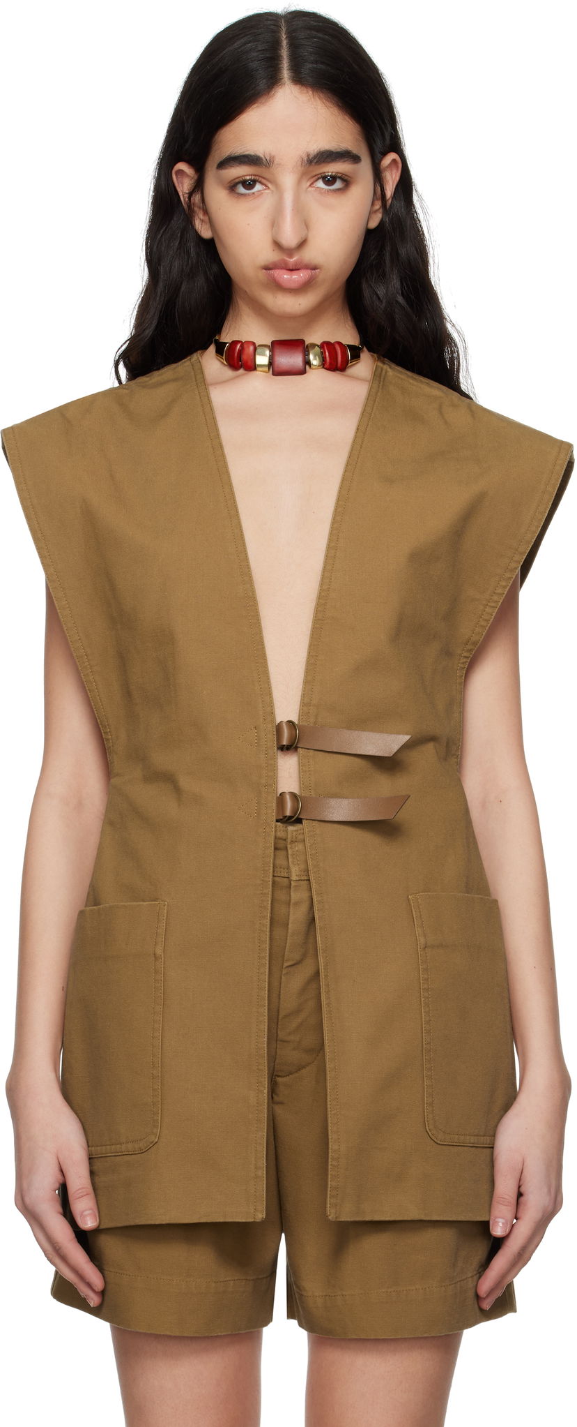 Telovnik ISABEL MARANT Isabel Marant Falila Cotton Canvas Vest Rjava | GI0053FA-C2F01I