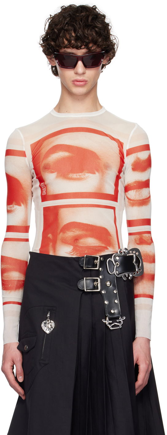 Majica Jean Paul Gaultier Jean Paul Gaultier 'The Eyes And Lips' Mesh Long Sleeve T-Shirt Bela | 24/30-F-TO209-T553-013014