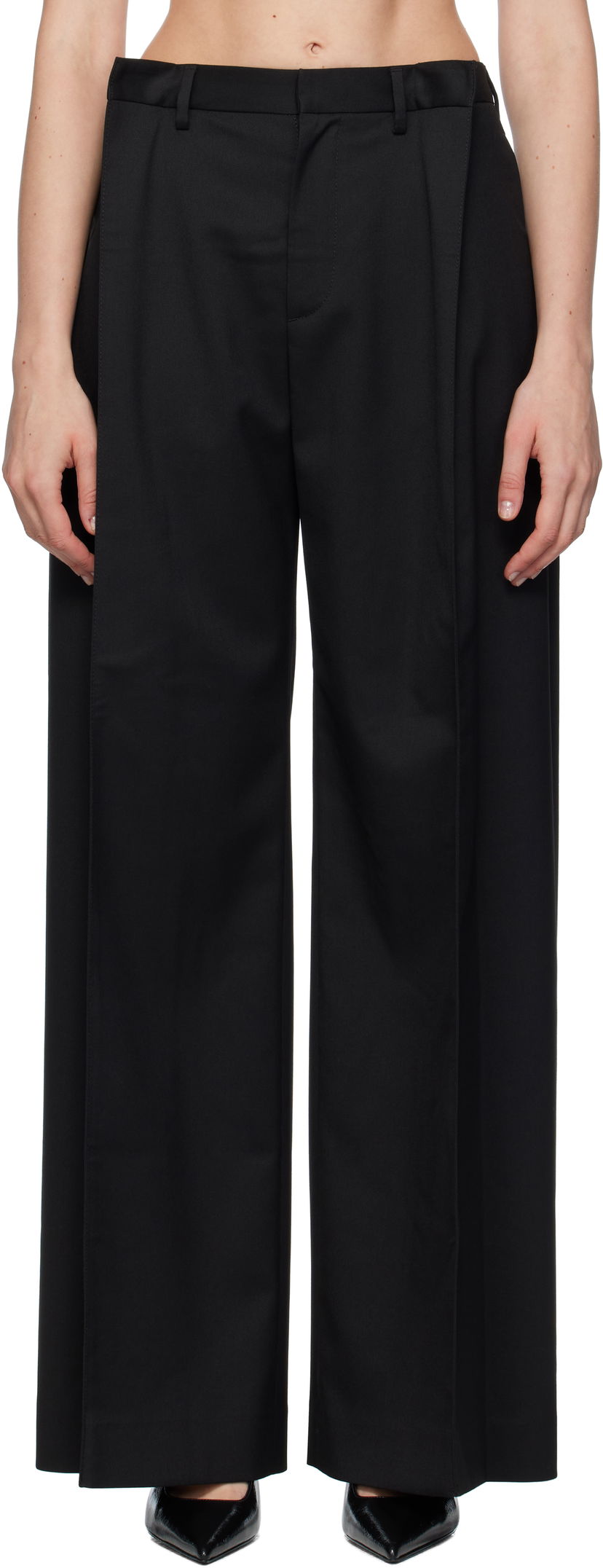 Hlače Maison Margiela MM6 Maison Margiela Tailoring Blend Wide-Leg Trousers Črna | S52KA0539 M35227