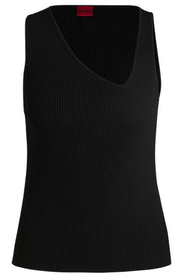Majica brez rokavov BOSS Knitted Top with Asymmetrical V-Neck Črna | 50518334