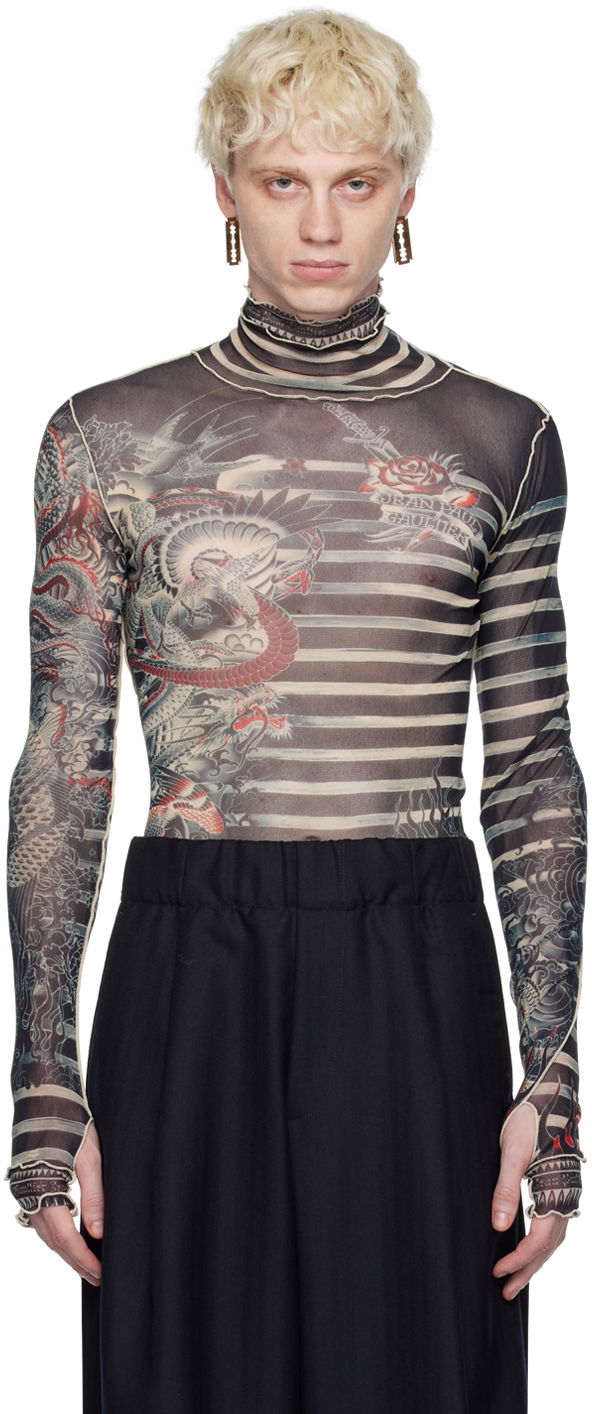 Srajce Jean Paul Gaultier Gaultier Tattoo Print Turtleneck Bež | 23/15-U-TO121-T537-595031