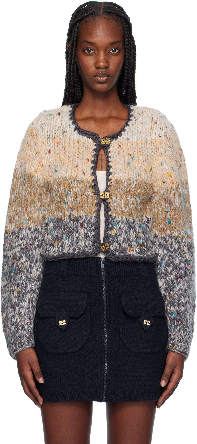 Pleteni pulover GANNI Hand-Knit Cropped Cardigan Večbarvna | K2312