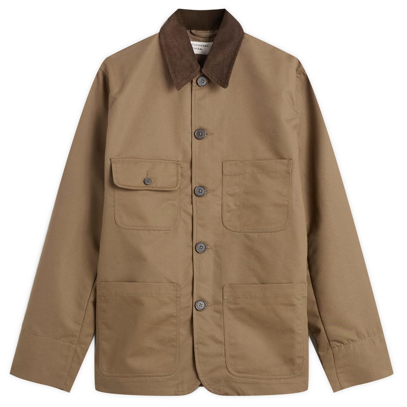 Jakna Universal Works Brushed Polytech Merchant Jacket with Corduroy Collar and Patch Pockets Rjava | 33118-KHK