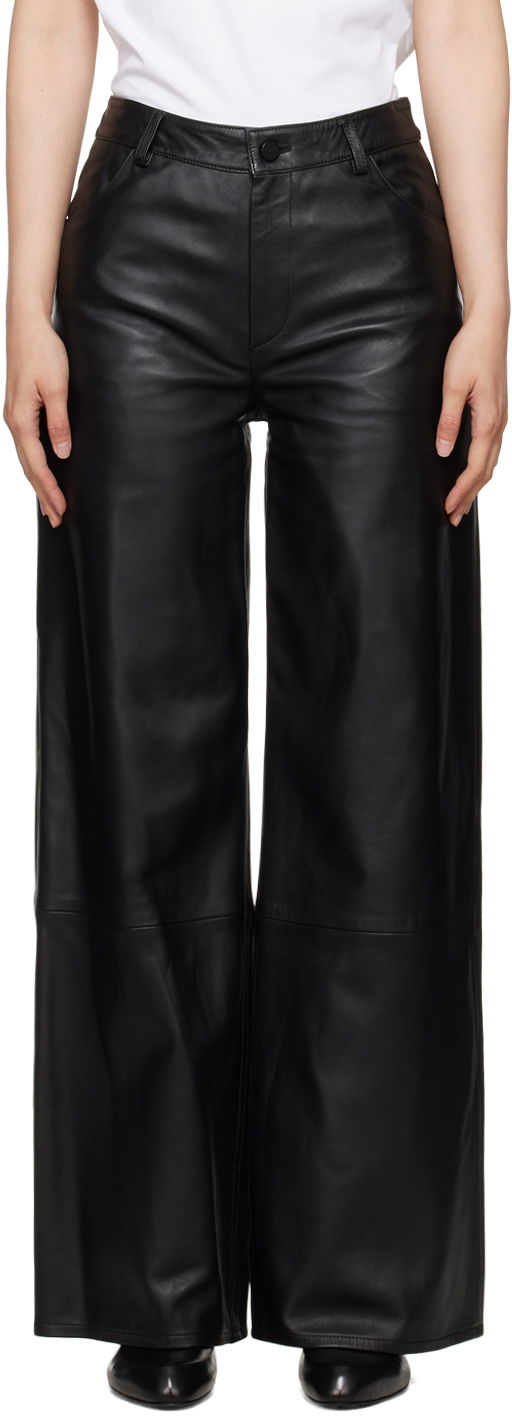 Hlače Loulou de Saison Loulou de Saison Figari Leather Wide-Leg Pants Črna | FIGARI, 0