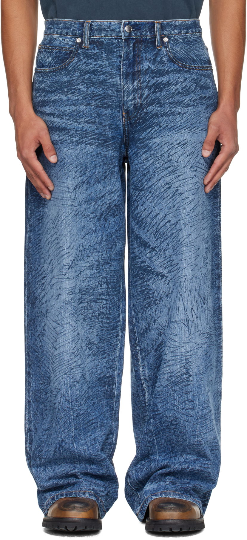 Kavbojke Alexander Wang Relaxed Graphic Print Jeans Modra | 6DC3254830