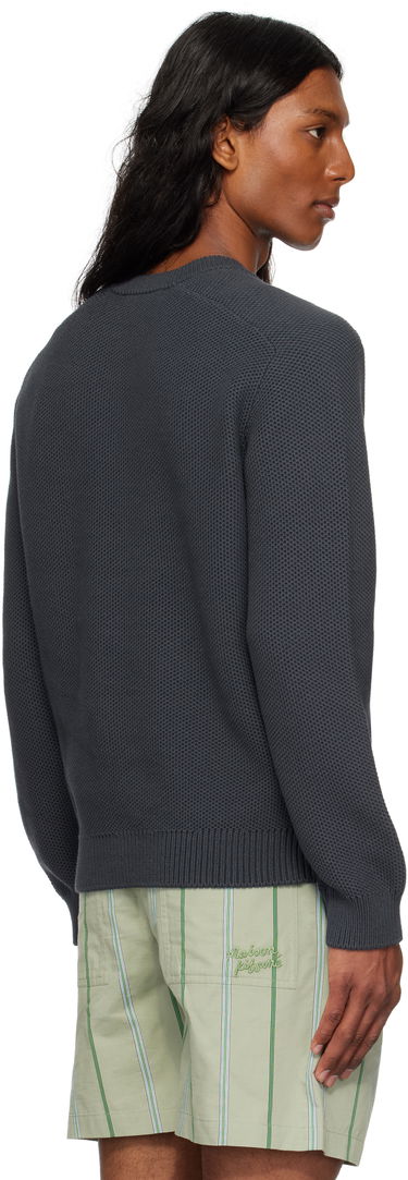Pleteni pulover MAISON KITSUNÉ Kitsuné Varsity Embroidered Mesh Sweater Siva | OM00808KT1137, 2