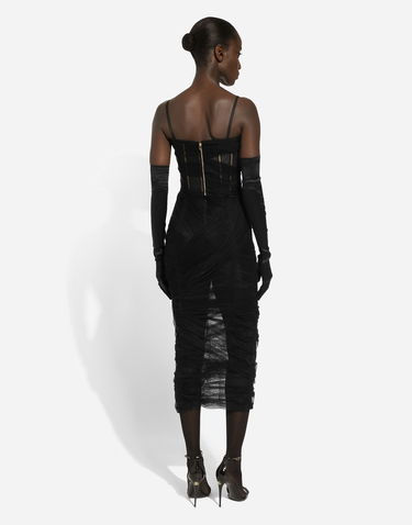 Obleke Dolce & Gabbana Tulle Calf-length Corset Dress With Draping Črna | F6DJYTHLUACN0000, 3