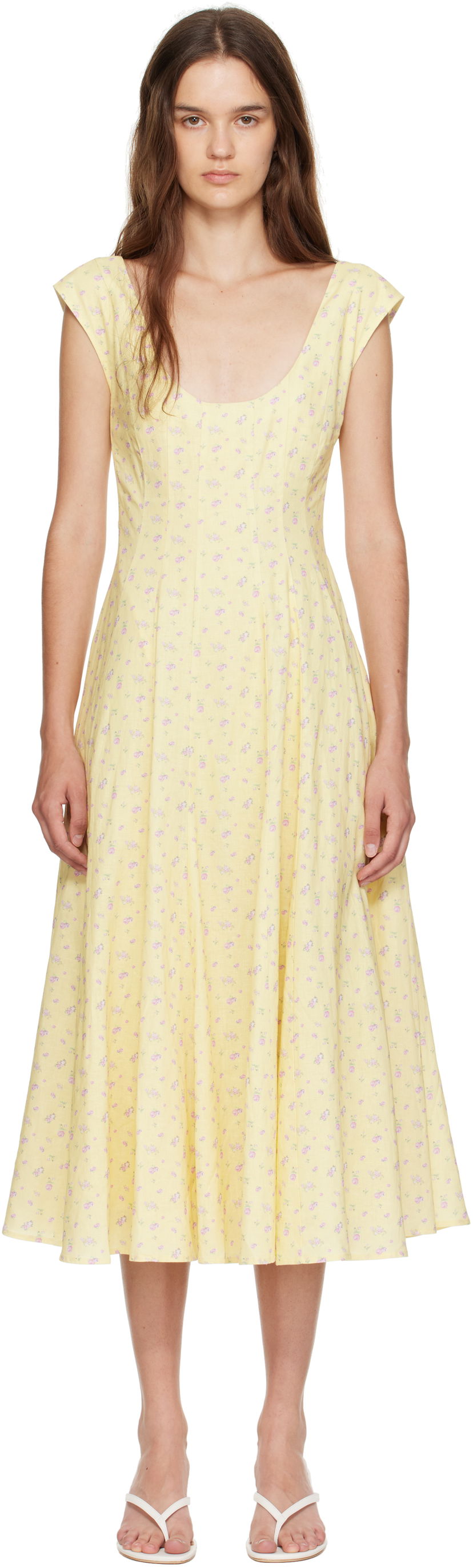 Obleke GUIZIO Guizio Leila Floral Midi Dress Rumena | P25404W085