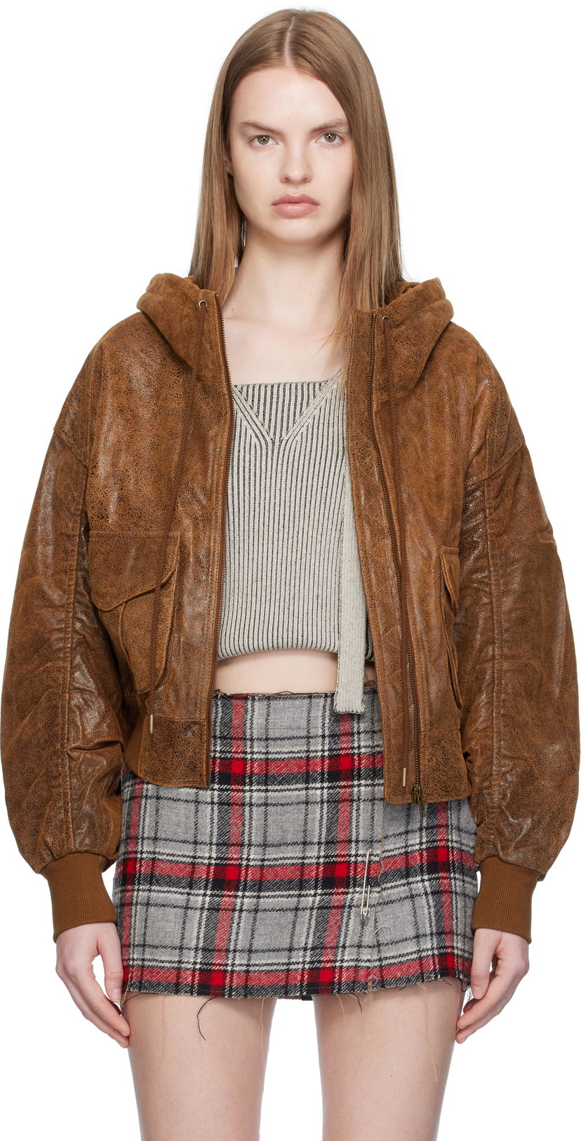 Bomber jakna R13 R13 Shirred Oversized Leather Bomber Jacket Rjava | R13WR429-R540A